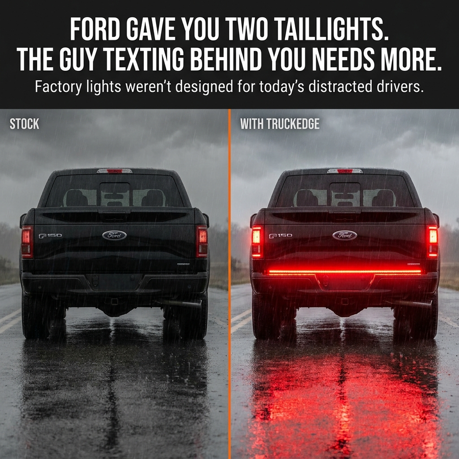 True red brake and true amber turn signal on the tailgate light bar