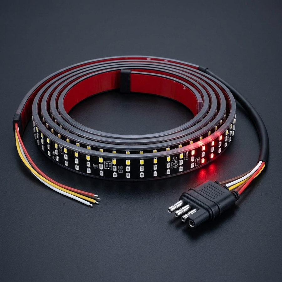 True red brake and true amber turn signal on the tailgate light bar