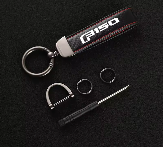 Carbon Fiber Leather Rope Keychain key ring For Ford F150