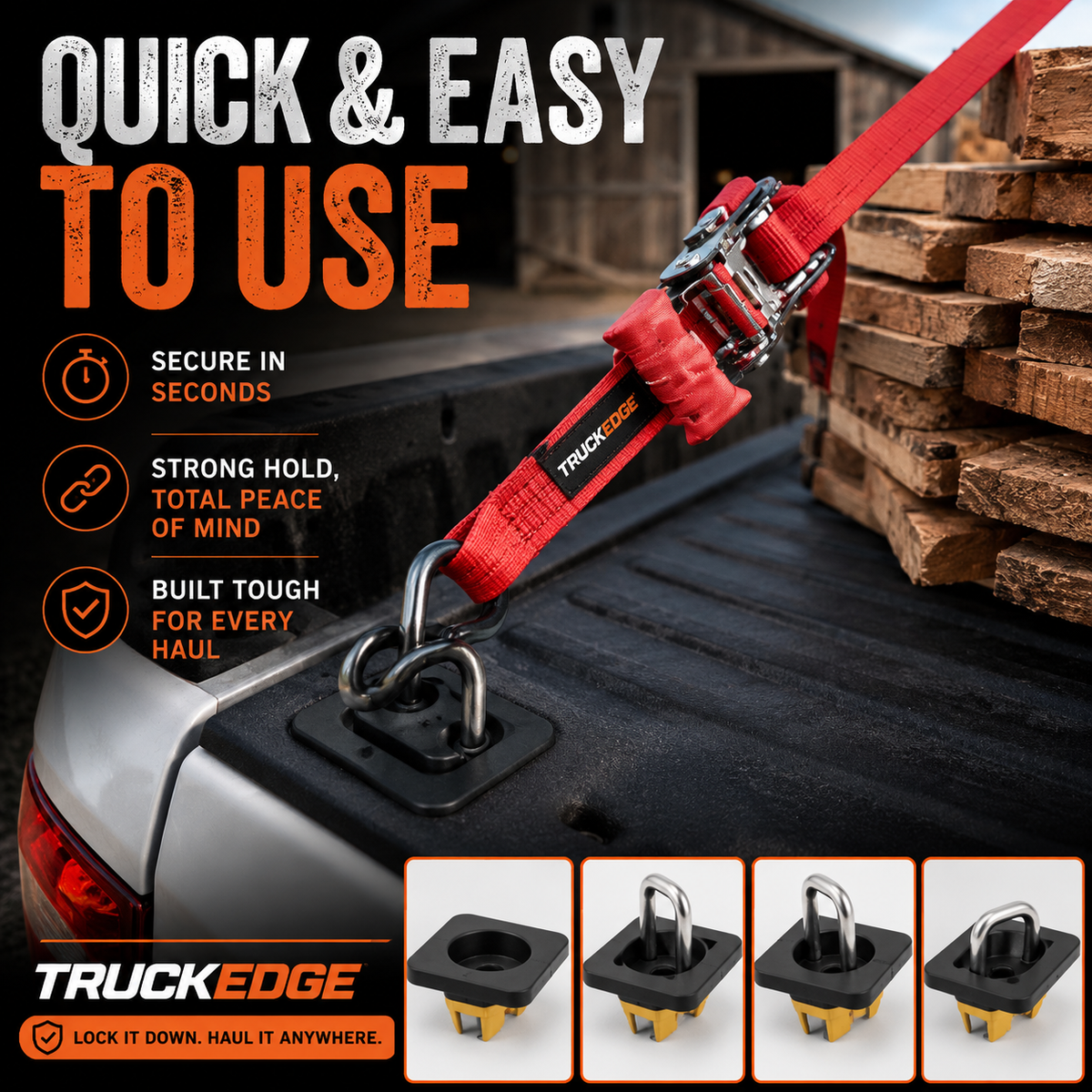 Retractable Bed Tie-Down Anchors — Ford F-150 (1998–2014) - 4 Pack