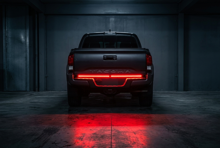 Running, brake, turn and reverse modes on the tailgate light bar