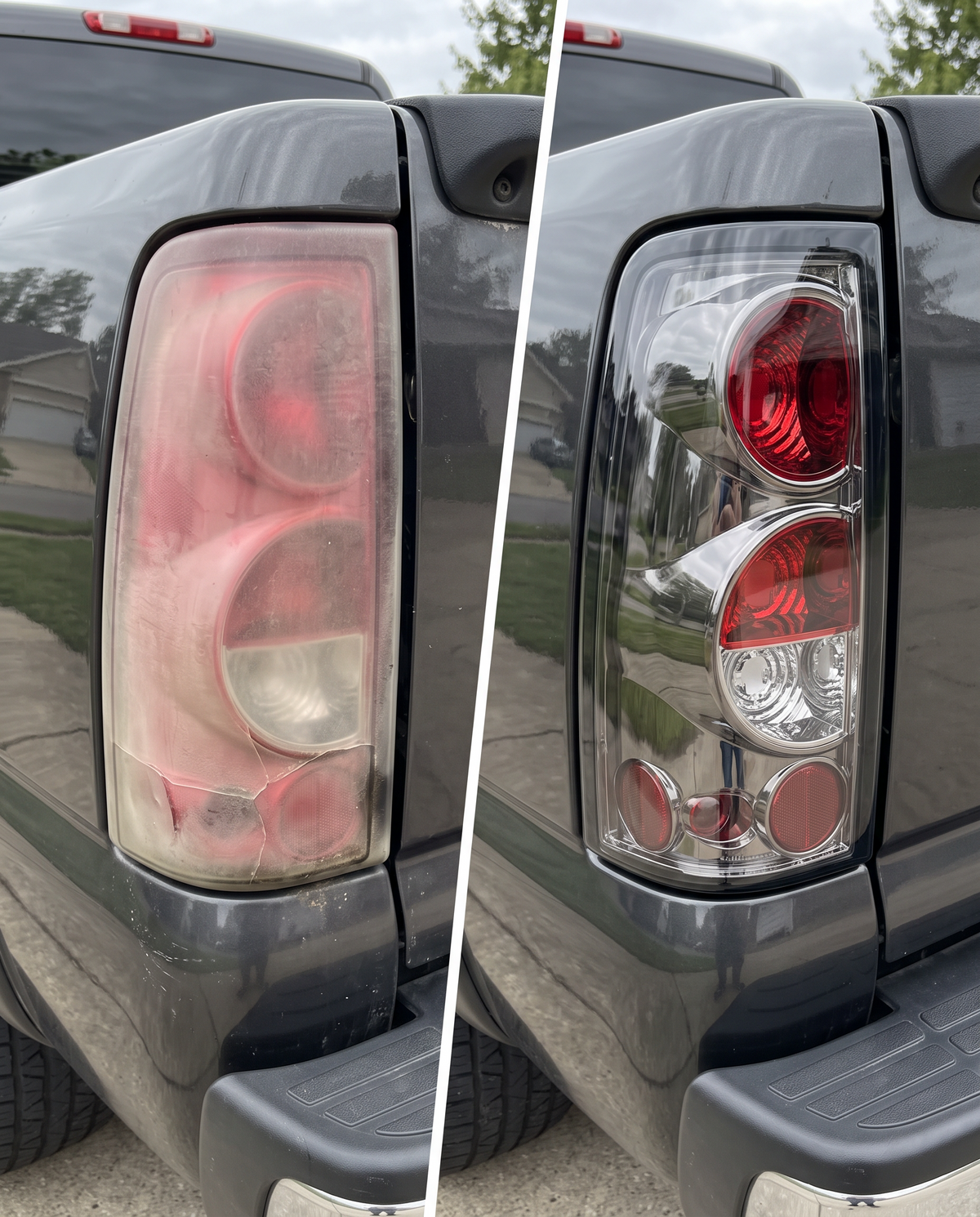 Faded factory tail light vs new tail light
