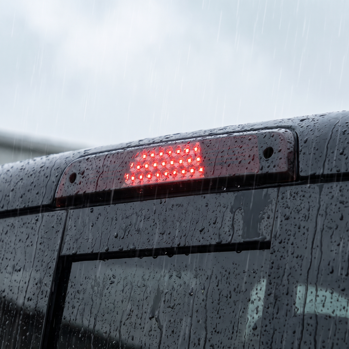 Weather-sealed third brake light in rain on 2019-2022 RAM 1500