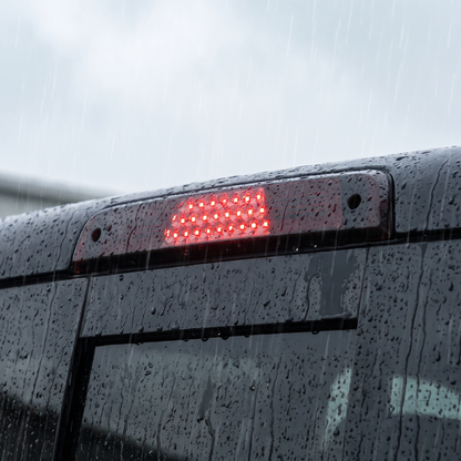 Weather-sealed third brake light in rain on 2019-2022 RAM 1500