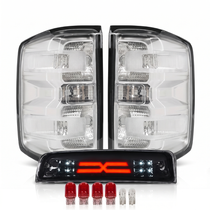 Complete Rear Refresh bundle: clear tail light pair + 3rd brake light for 2014-2018 Chevy Silverado