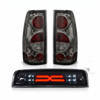 Complete Rear Refresh bundle: smoked tail light pair + 3rd brake light for 1999-2006 Chevy Silverado