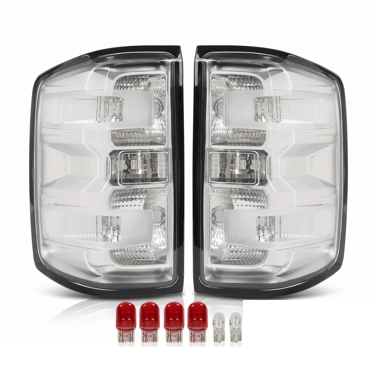 Pair of clear Silverado tail lights with red and clear bulbs included
